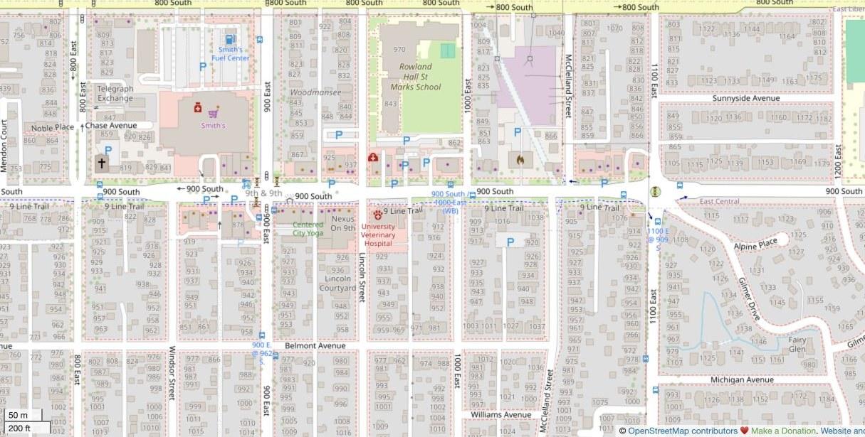 Street map centered on 900 South between Liberty Park and 1400 East in Salt Lake City